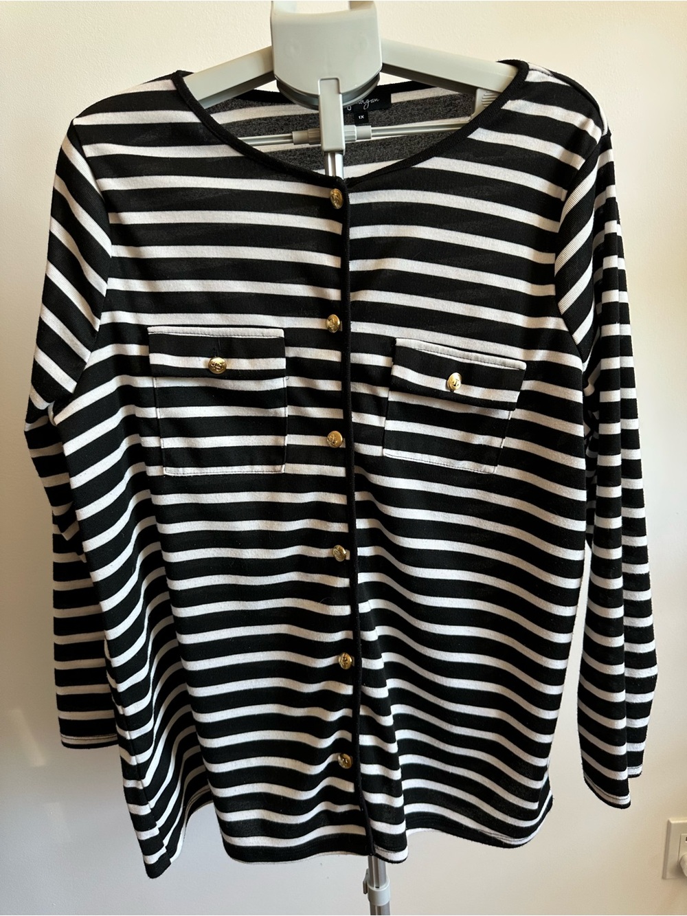 Black & White Striped Button-Front Blazer Jacket